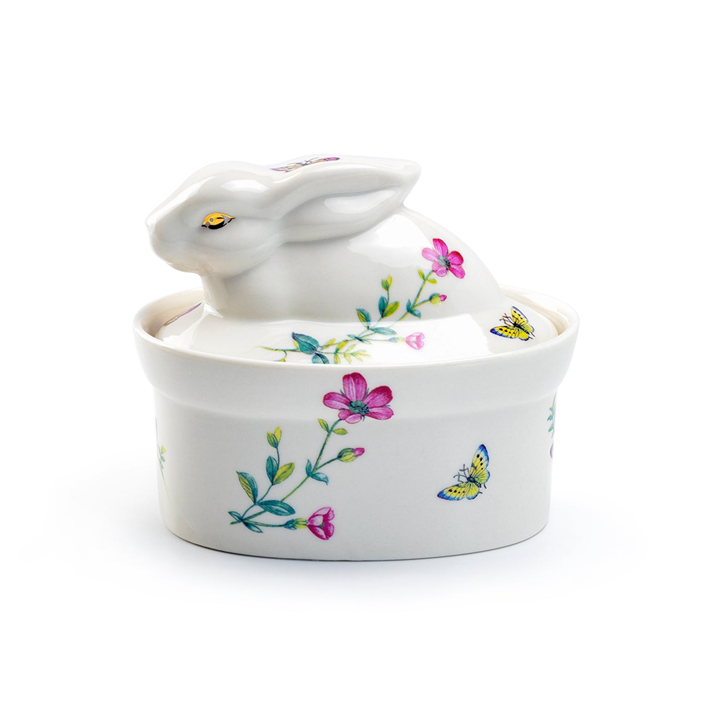 Floral Butterfly Bunny Figurine Fine Porcelain Sugar Box