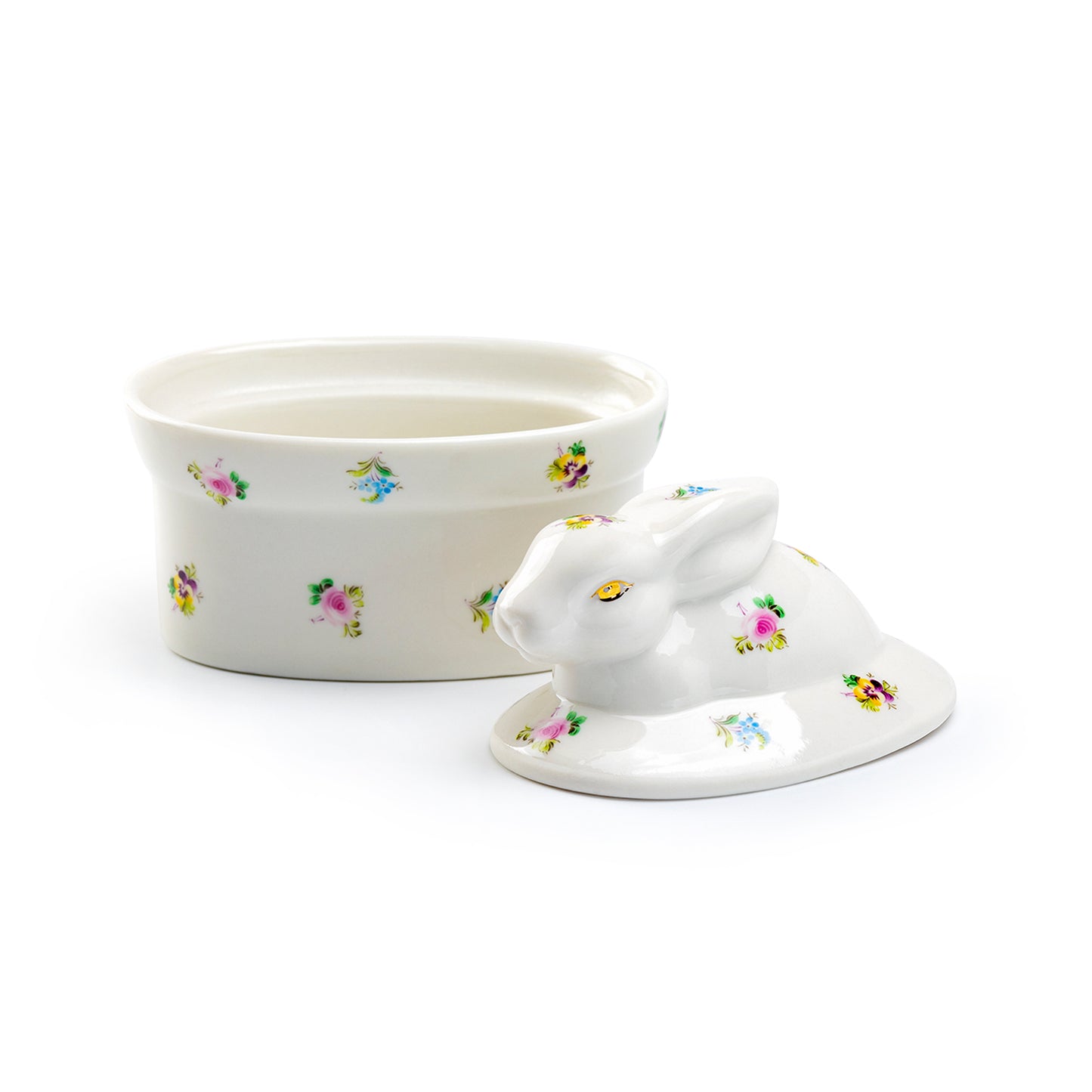 Pansy Floral Bunny Figurine Fine Porcelain Sugar Box