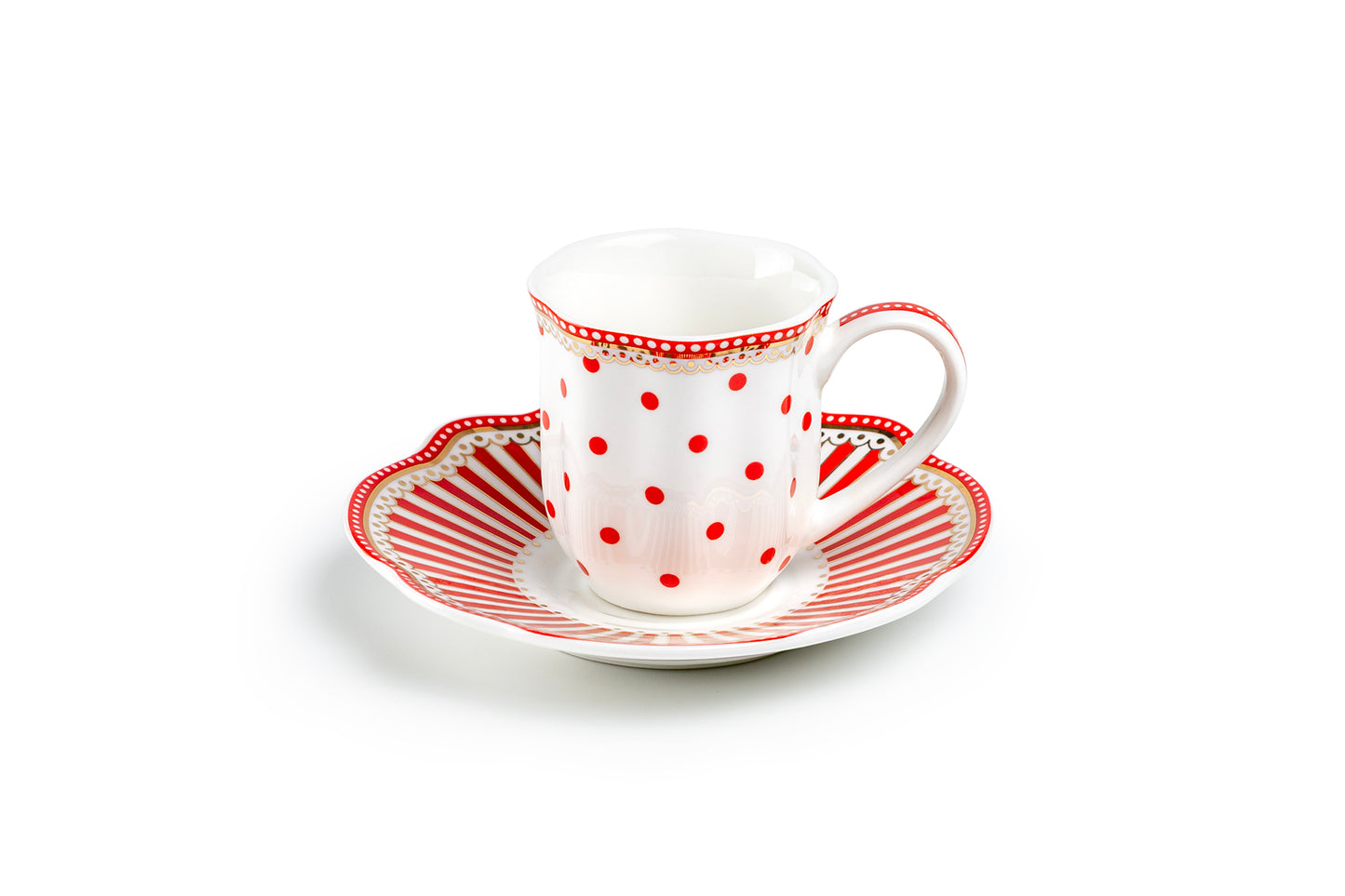 Gift Boxed Red Josephine Stripes and Dots 2oz Demitasse Cups and Saucers