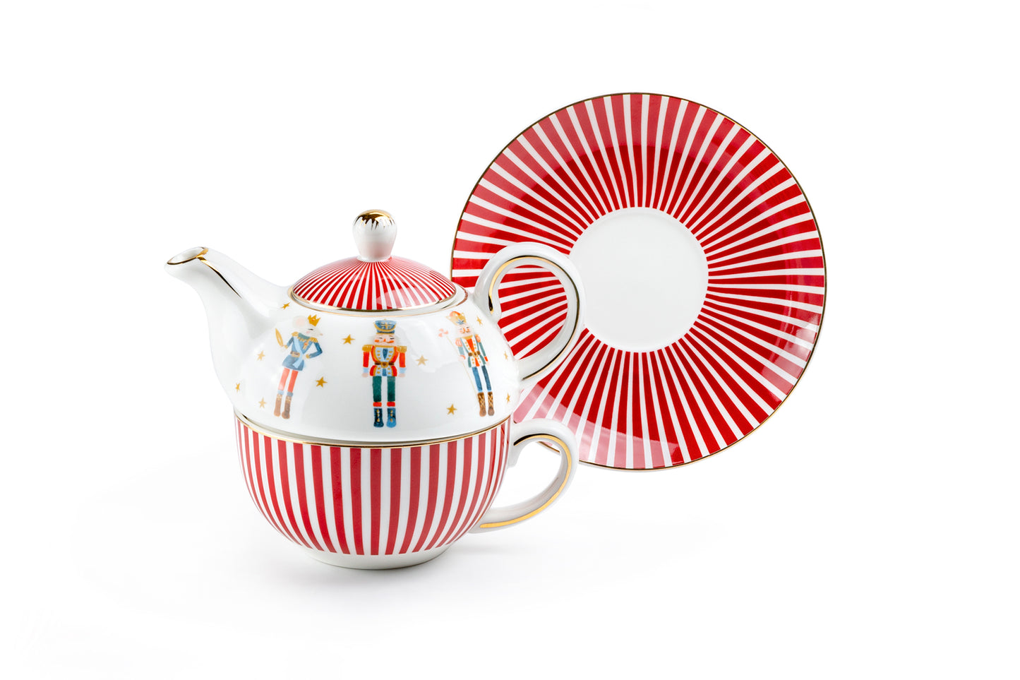 Nutcracker Wonderland Red Stripes Fine Porcelain Tea For One Set