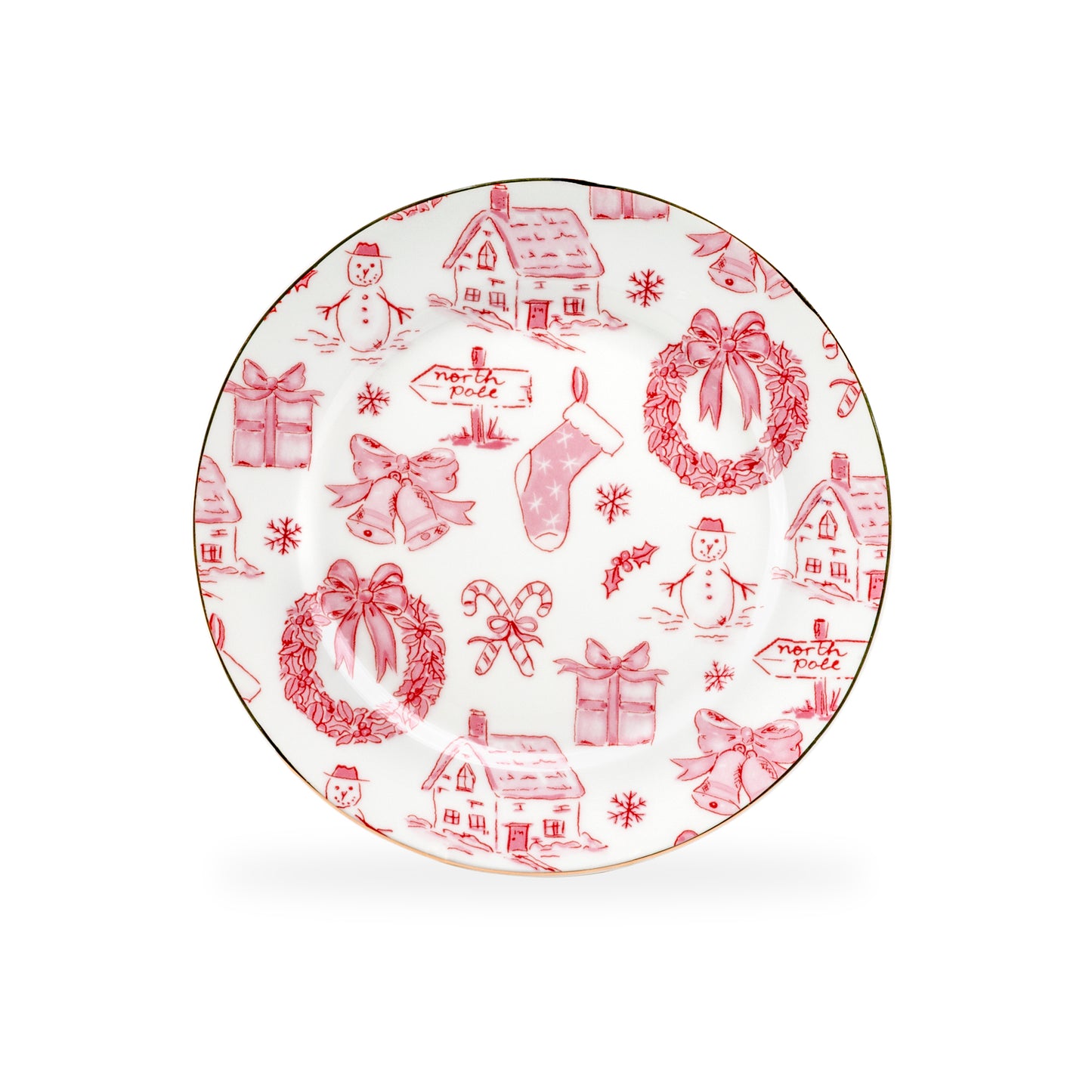 Christmas Pink Bow Fine Porcelain Dessert Plate