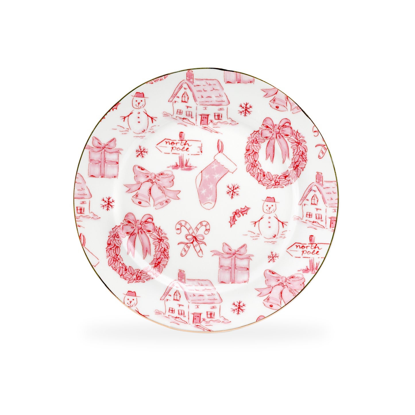 Christmas Pink Bow Fine Porcelain Dessert Plate