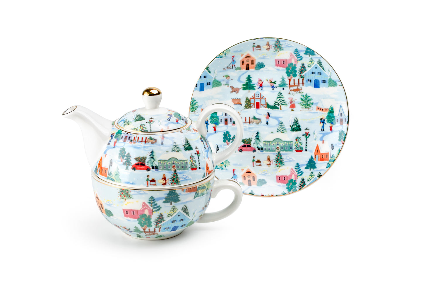Christmas Village Fine Porcelain Tea For One Set