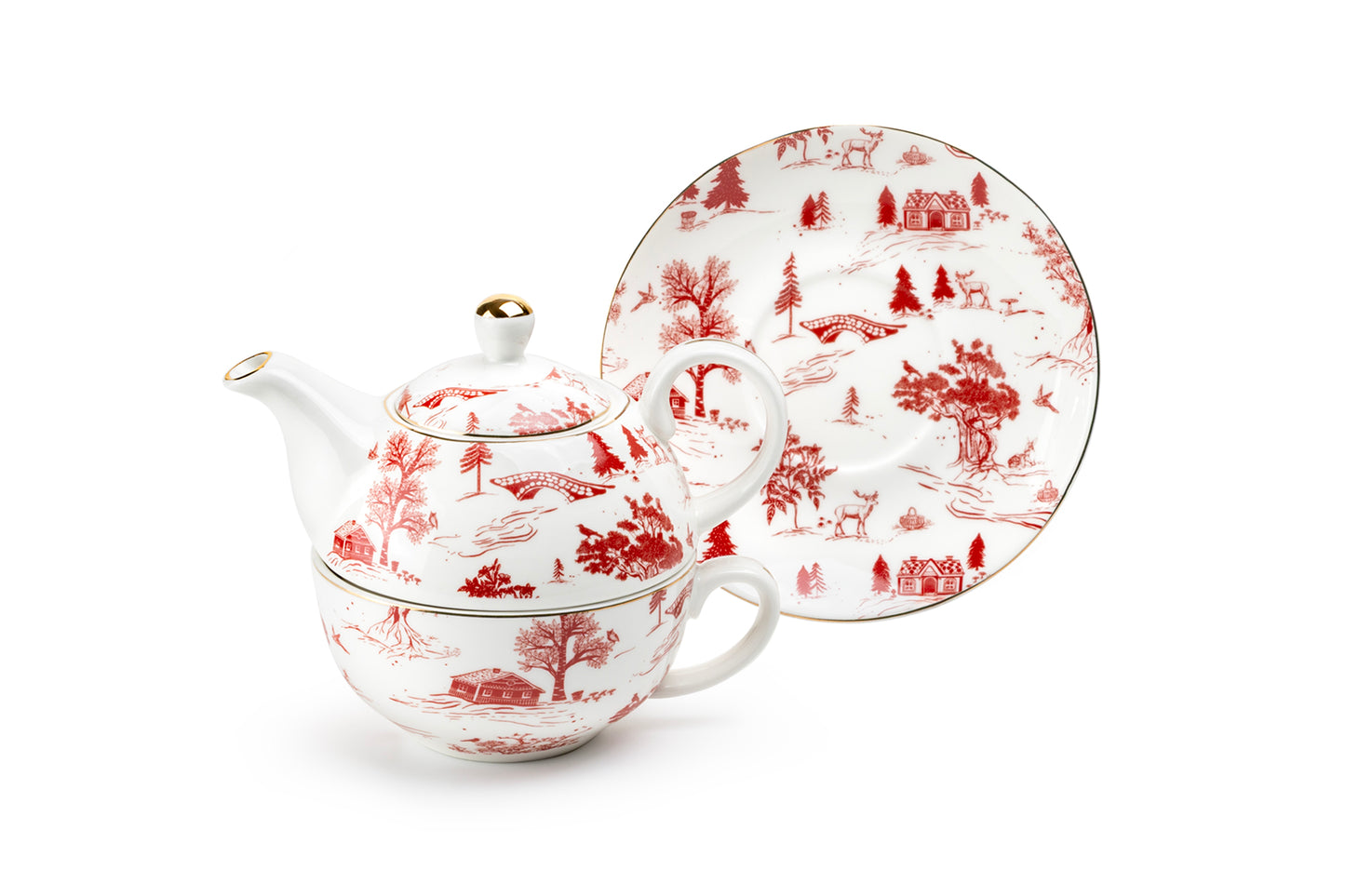 Red Village Fine Porcelain Tea For One Set