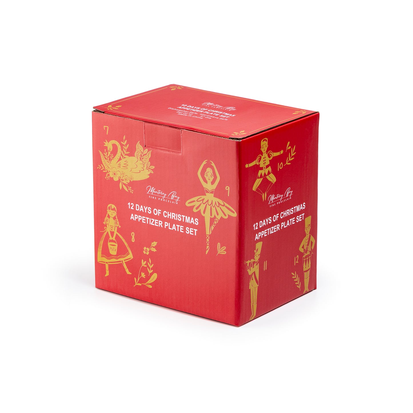 12 Days of Christmas Fine Porcelain Appetizer Plate Set - Gift Box Version