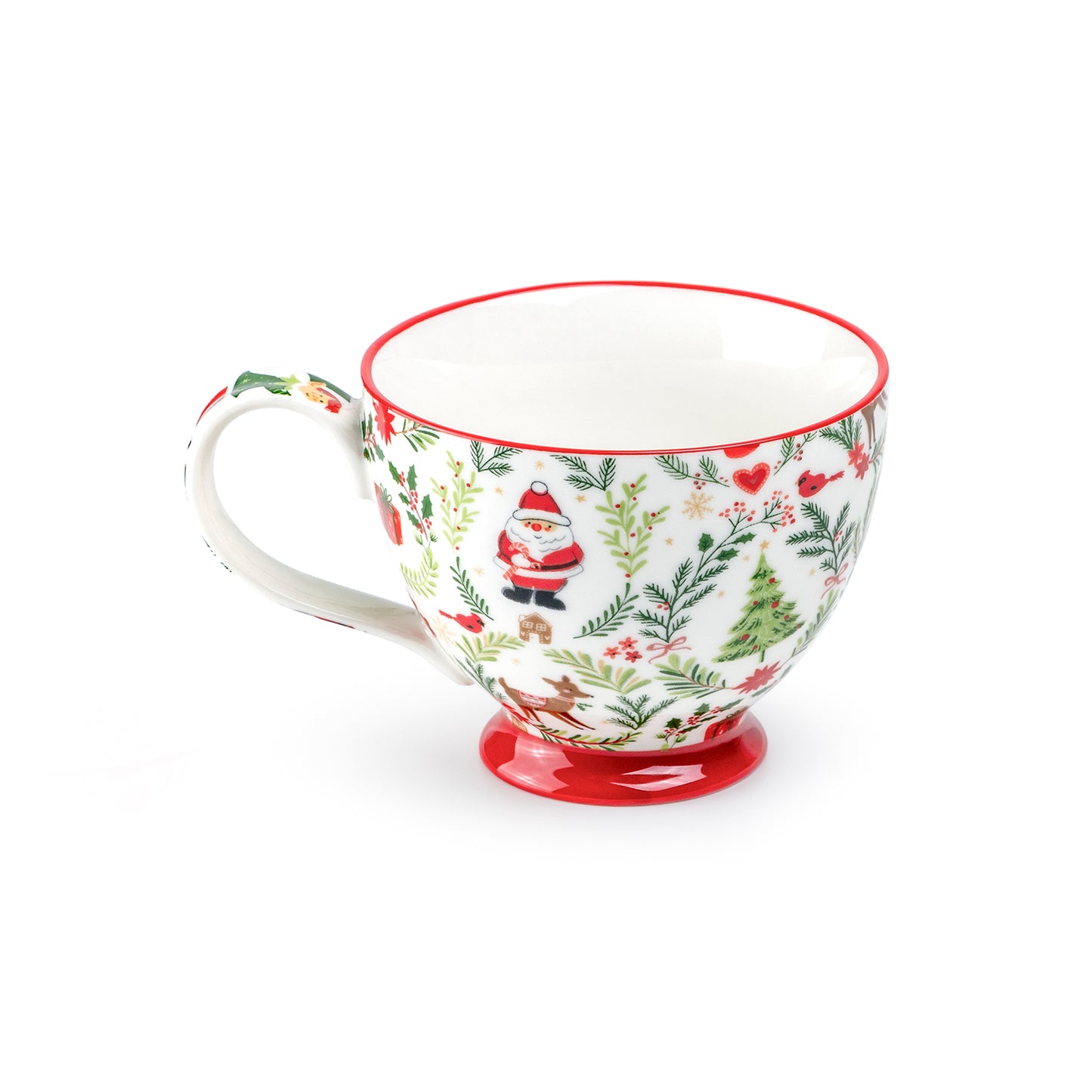 Festive Holiday Elf and Santa Fine Porcelain Latte Mug