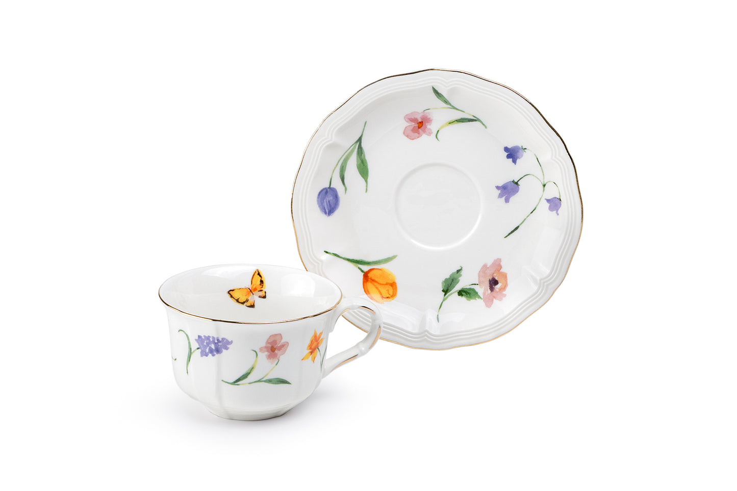 Butterfly Bloom Fine Porcelain Tea Cup and Saucer