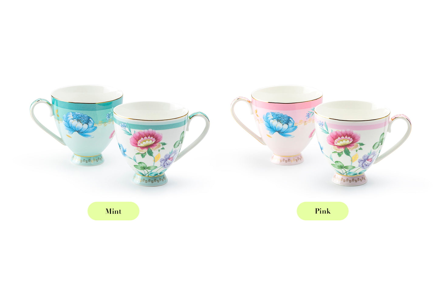 Mint Flower Garden Fine Porcelain Mug Set of 2