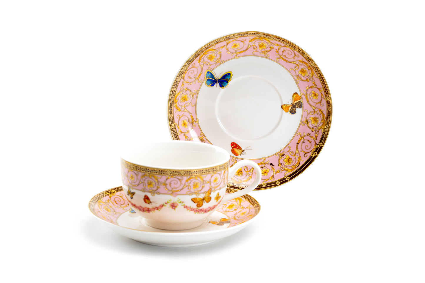 Butterflies with Pink Ornament Fine Porcelain Cup and Saucer