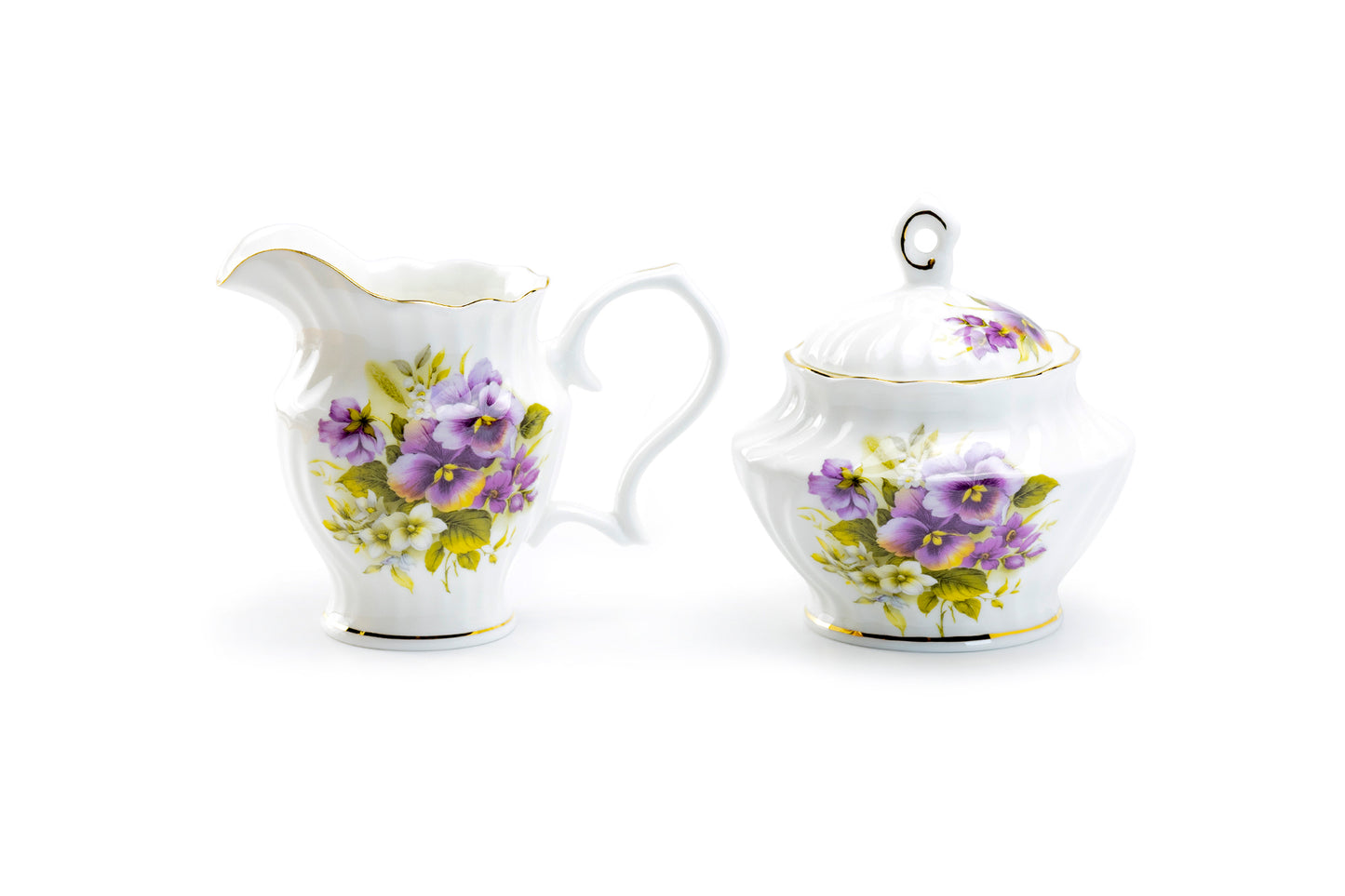 Purple Pansy Bone China Sugar & Creamer Set