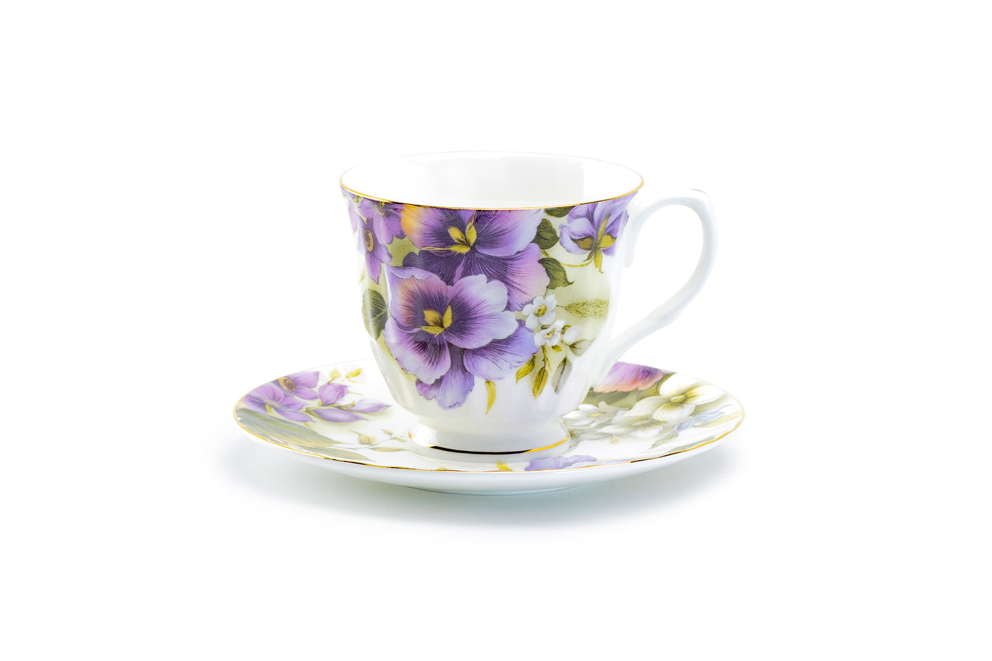 Purple Pansy Bone China Tea Cup and Saucer