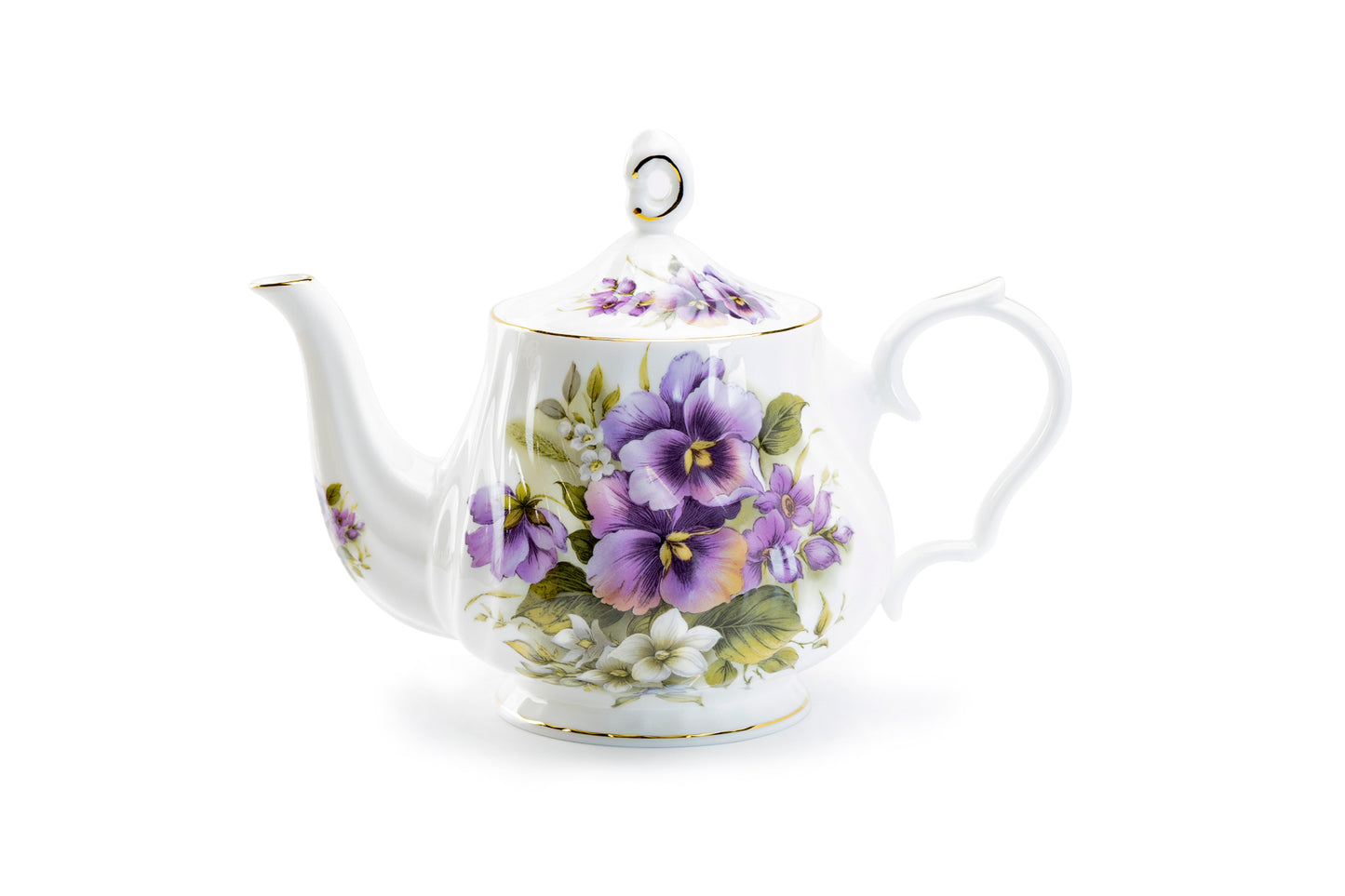 Purple Pansy Bone China Teapot