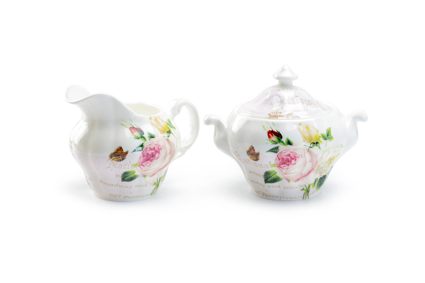 Liz's Rose Garden Bone China Sugar & Creamer Set