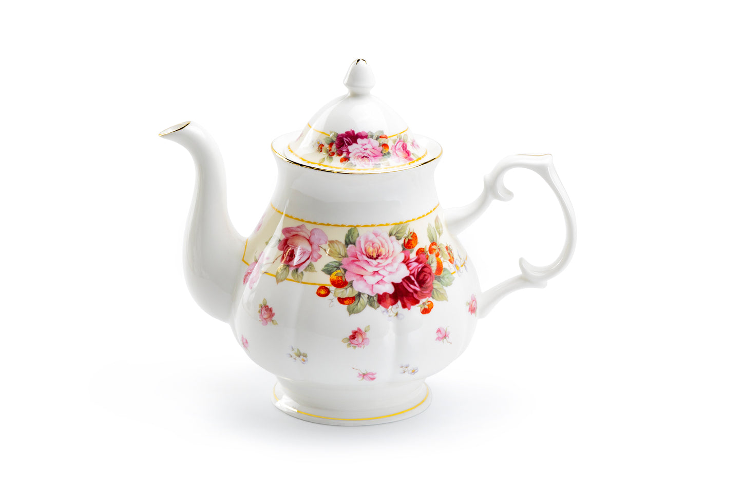 Peony and Strawberry Cream Bone China Teapot