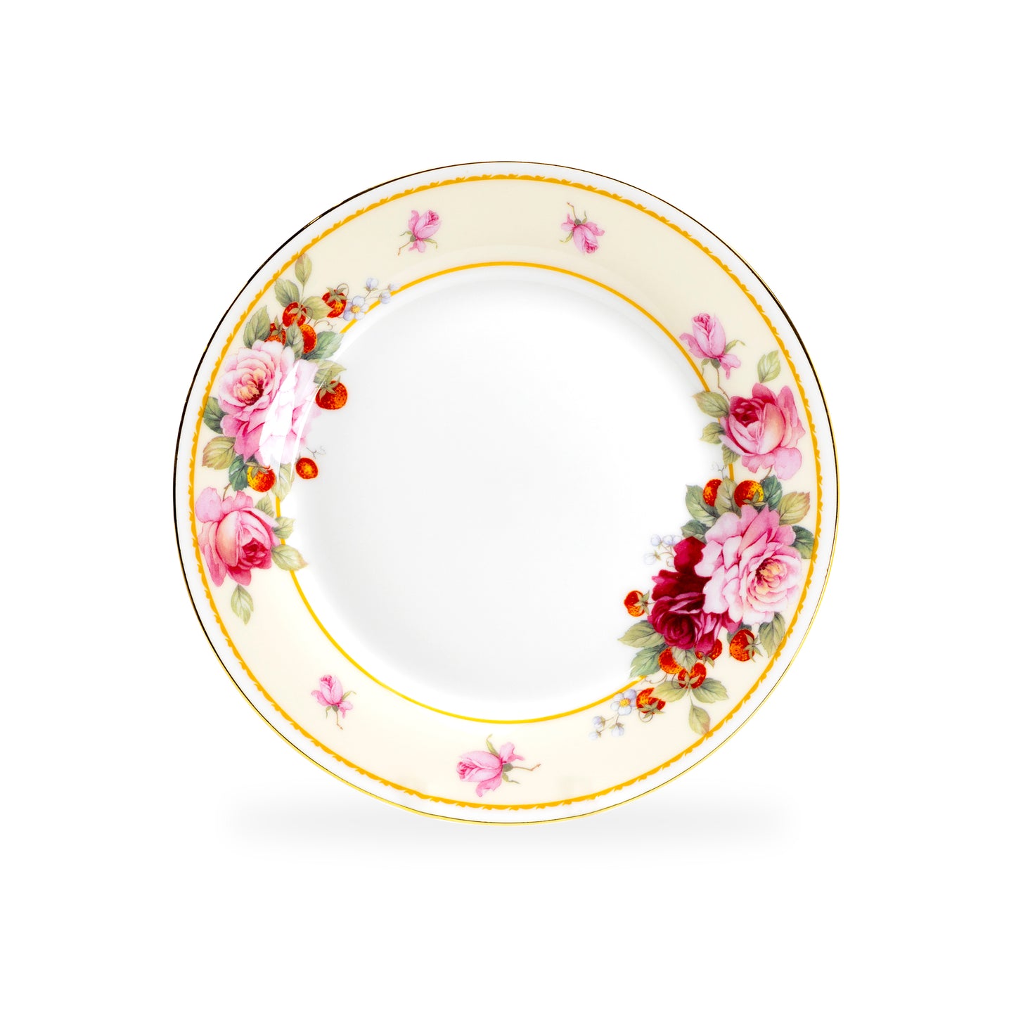 Peony and Strawberry Cream Bone China Dessert Plate