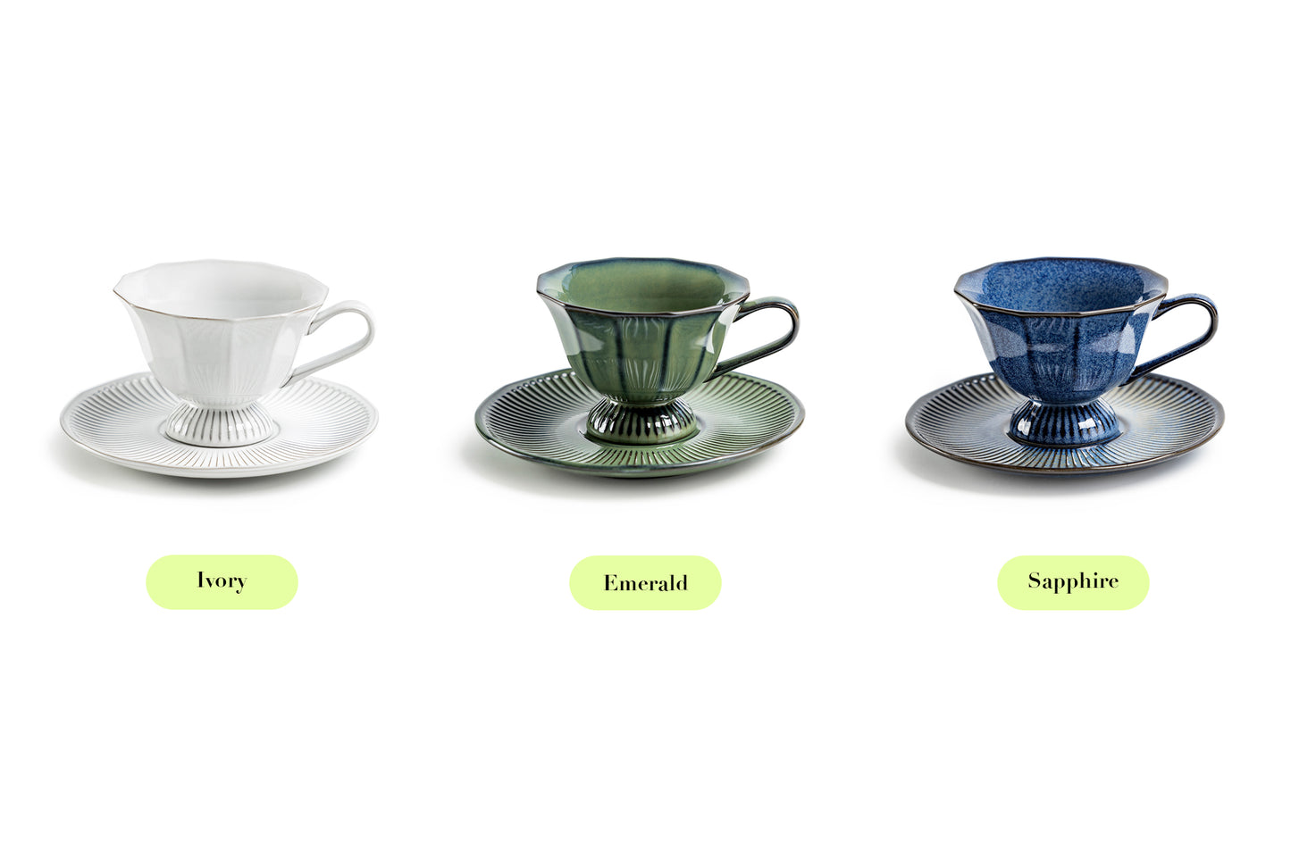 Emerald Elegance Reactive Glaze Fine Porcelain Cup and Saucer