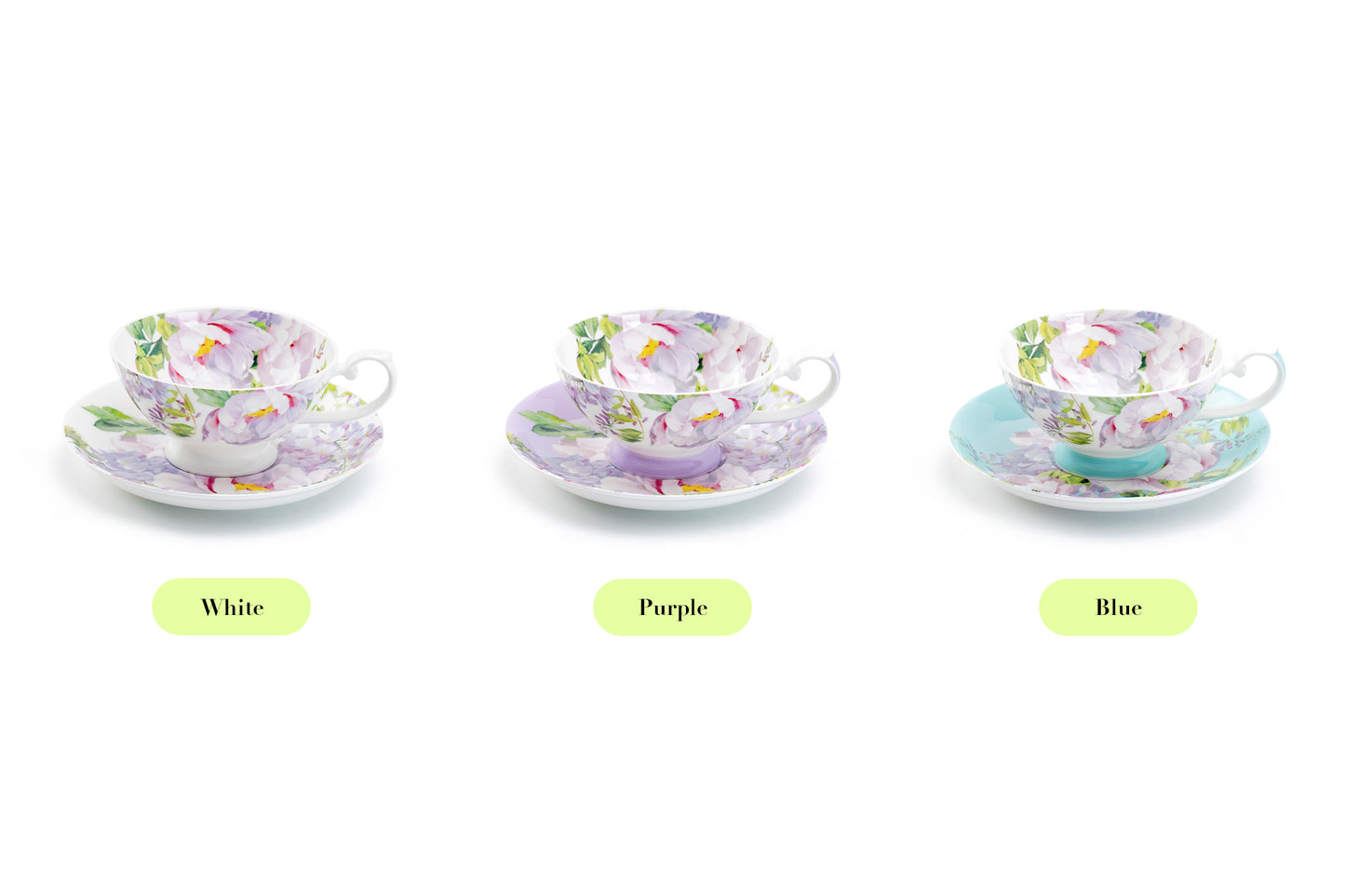 Peony Bloom Purple Bone China Cup and Saucer