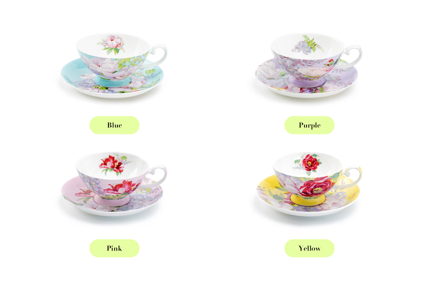 Peony Blue Bone China Cup and Saucer