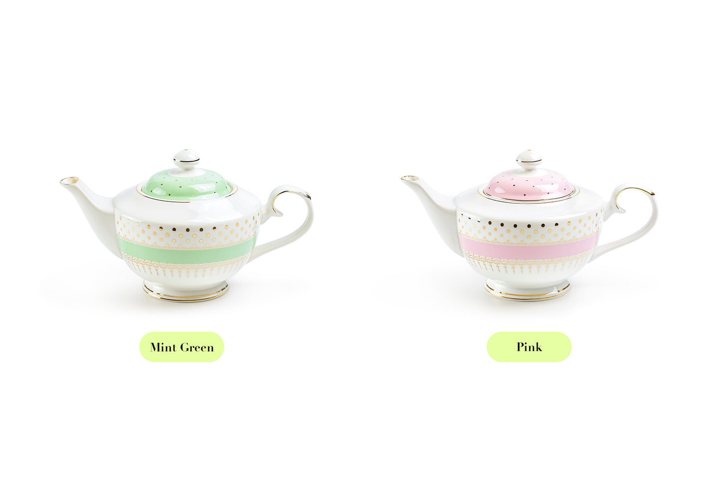 Mint Green Stripe with Gold Dots Fine Porcelain Teapot