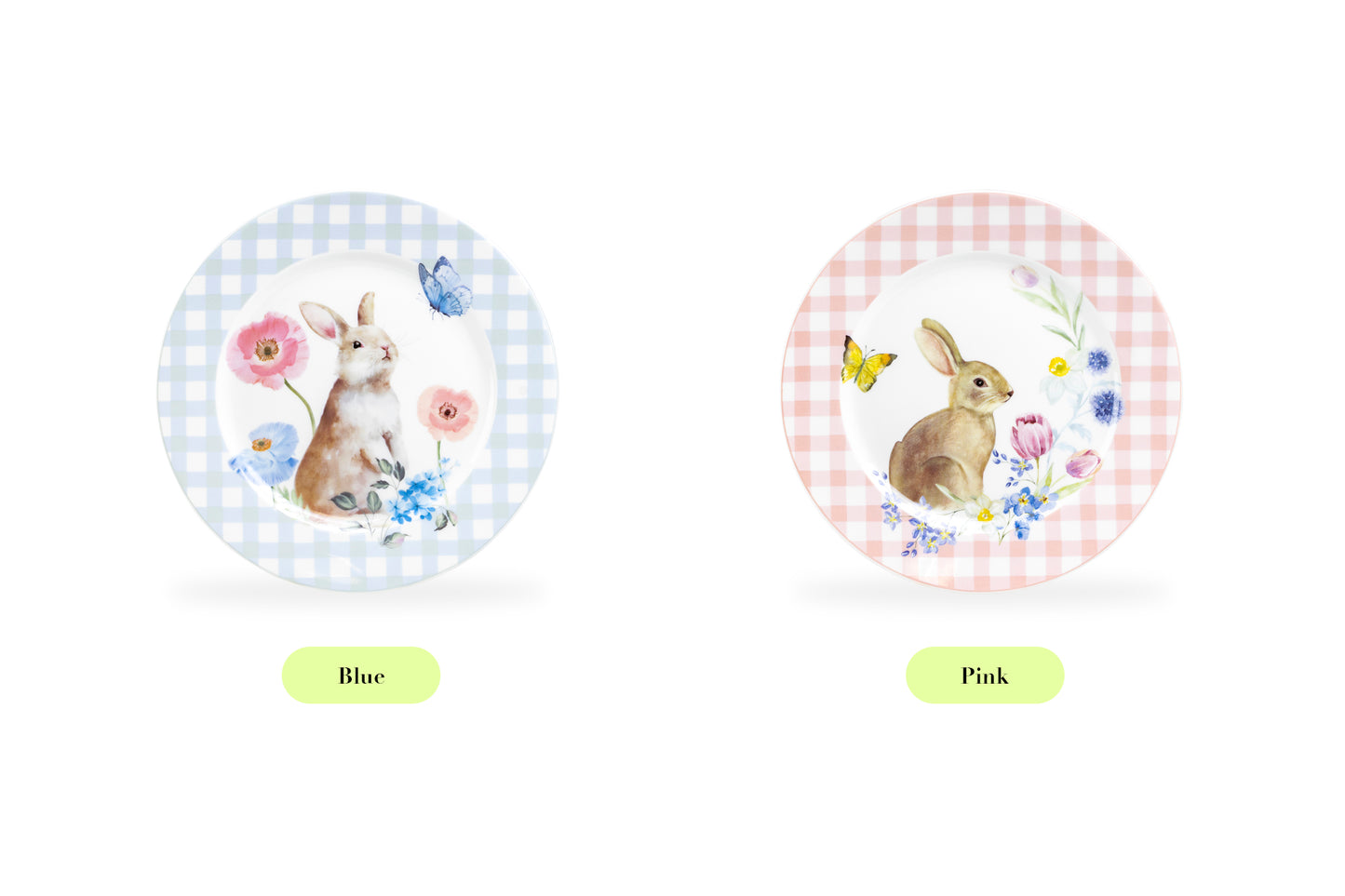 Meadow Bunny Pink Gingham Fine Porcelain Dessert Plate