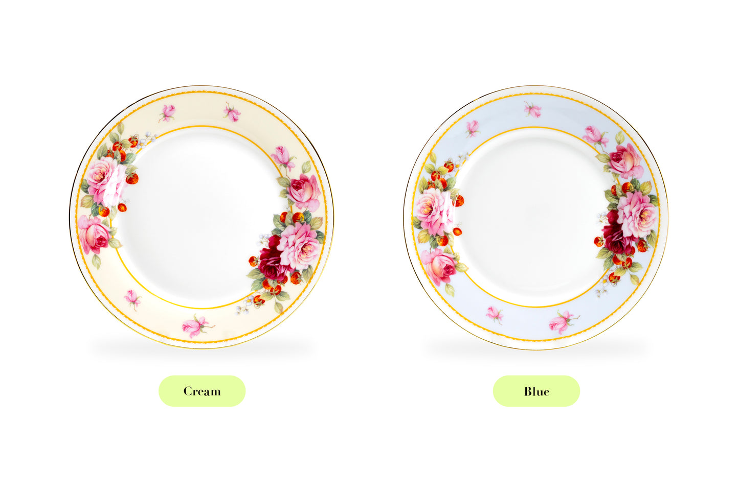 Peony and Strawberry Cream Bone China Dessert Plate