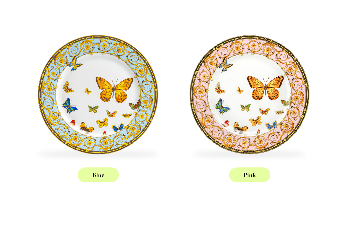 Butterflies with Pink Ornament Fine Porcelain Dinner Plate