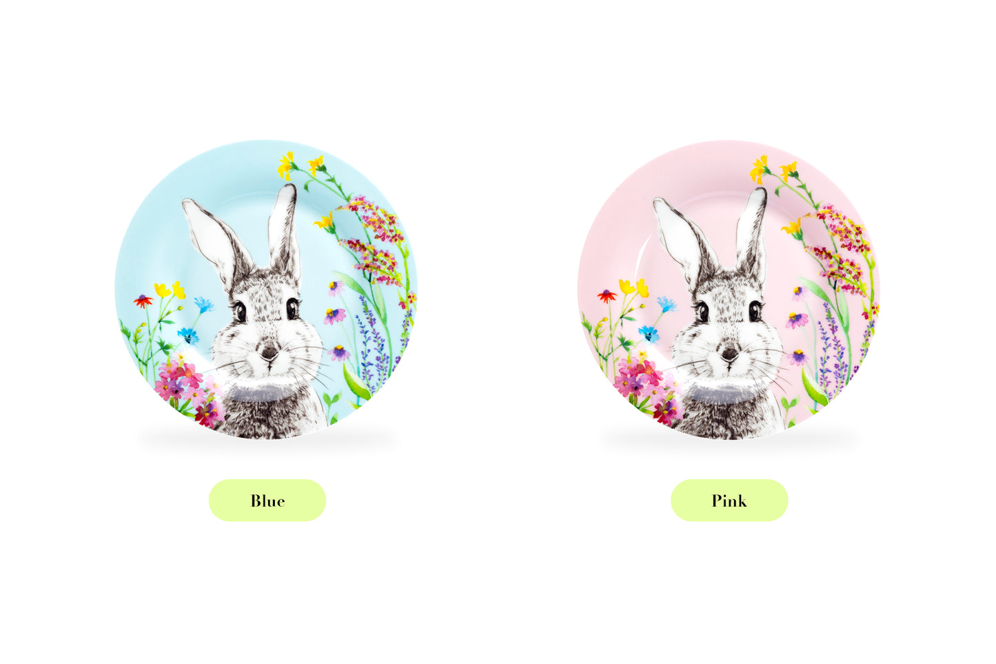 Flower Bunny Blue Bone China Dessert Plate