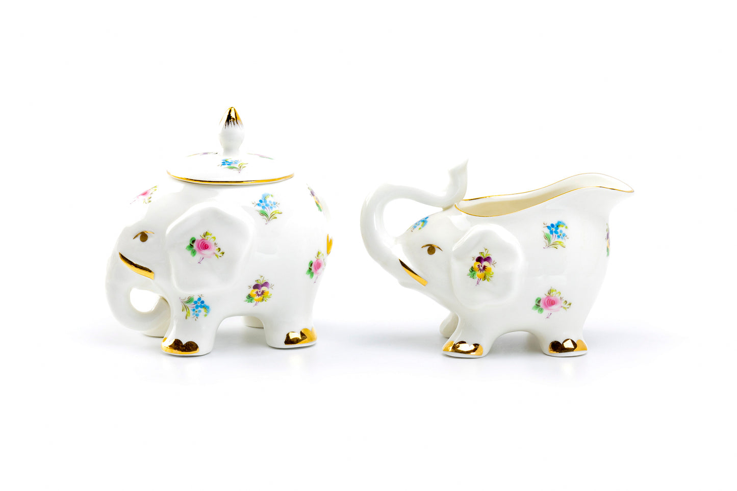 Floral Elephant Fine Porcelain Sugar & Creamer Set