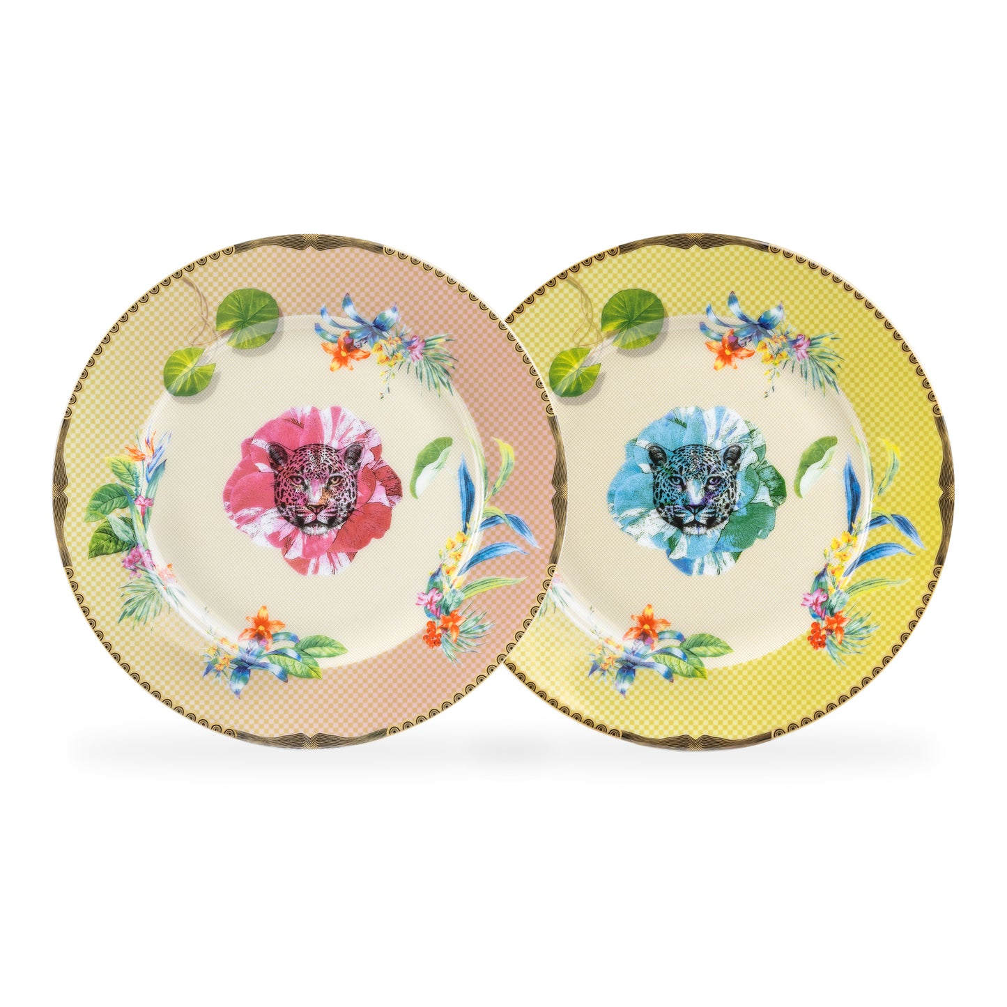 Summer Savanna Leopard Fine Porcelain Dessert Plate Set of 2 with Gift Box