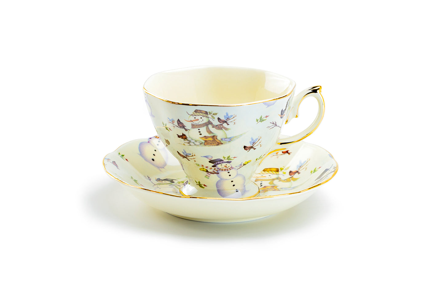 Holiday Snowmen Fine Porcelain Tea Cup and Saucer