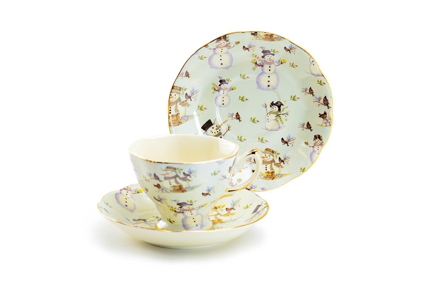 Holiday Snowmen Fine Porcelain Tea Cup and Saucer