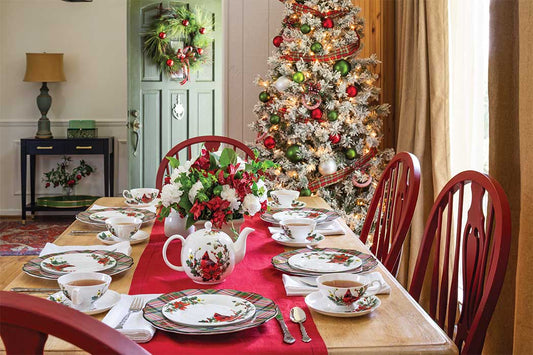 TeaTime Magazine's Christmas Birdsong Featuring Our Gracie Bone China Cardinal & Poinsettia Collection