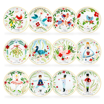 12 Days of Christmas Fine Porcelain Appetizer Plate Set - Gift Box Version