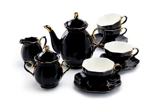 Black Gold Scallop Fine Porcelain Tea Set