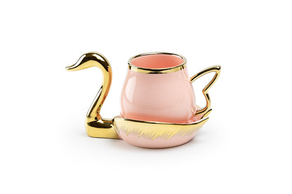 Golden Swan Pink Fine Porcelain Tea Cup and Saucer