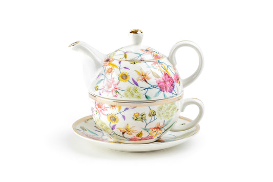 Spring Flowers with Hummingbird Fine Porcelain Tea For One Set