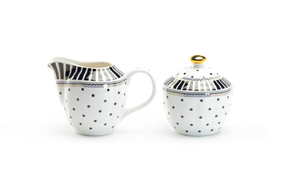 Black Josephine Stripes and Dots Fine Porcelain Sugar & Creamer Set