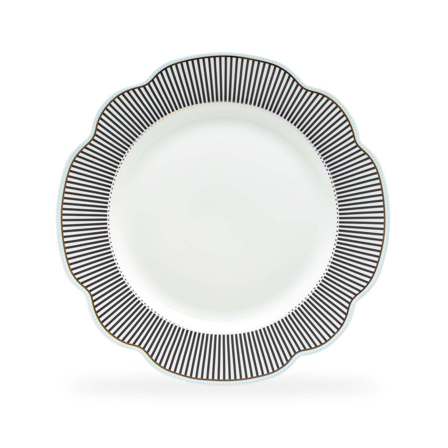 Dark Grey Stripes with Gold Dots Scallop Fine Porcelain Dinner Plate