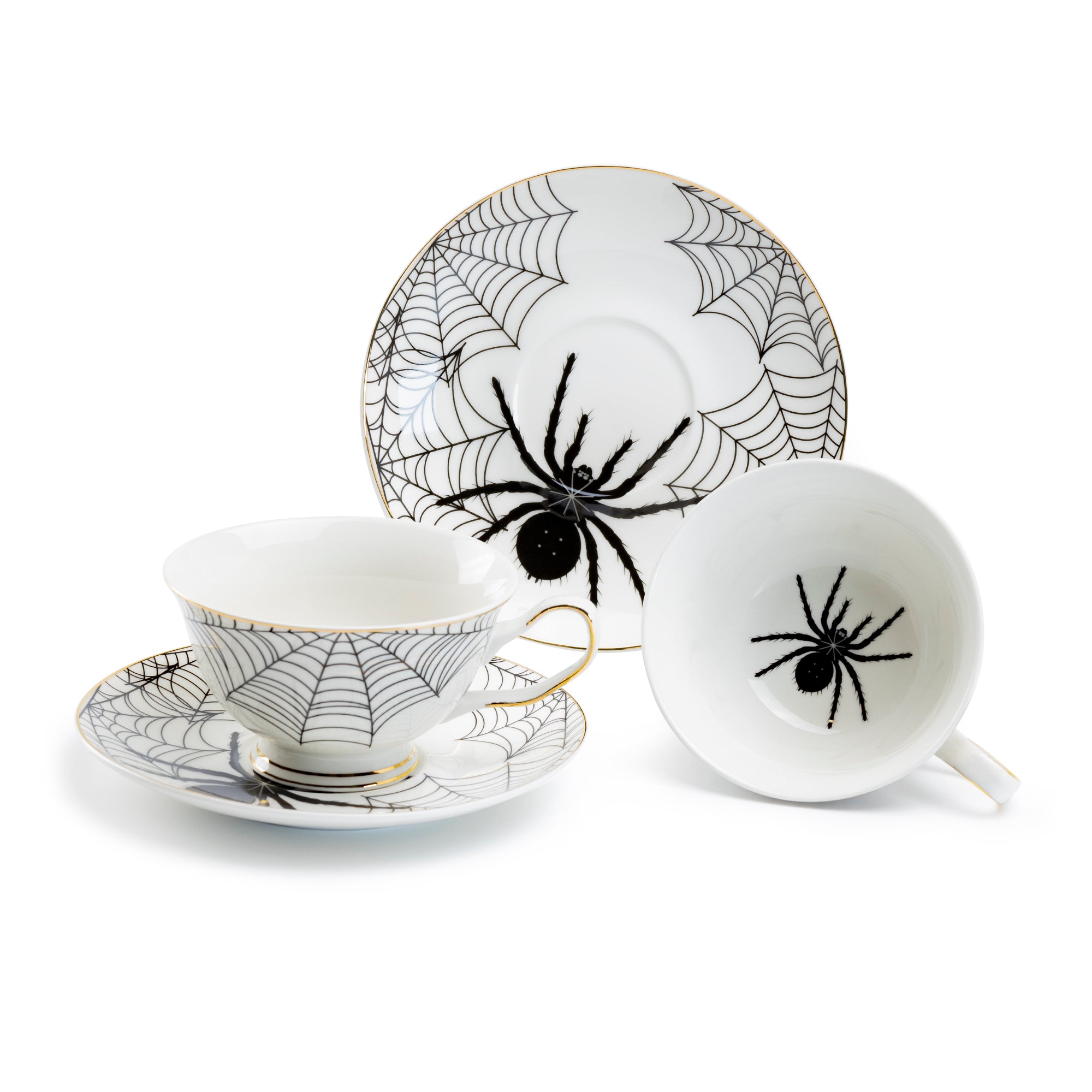 Spider Tea Set Spider White Gold Tea Cup and Saucer – Grace Teaware