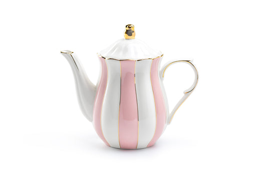 Pink and White Scallop Fine Porcelain Teapot