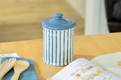 Blue & White Stripes Canister with Lid – 2.5qt