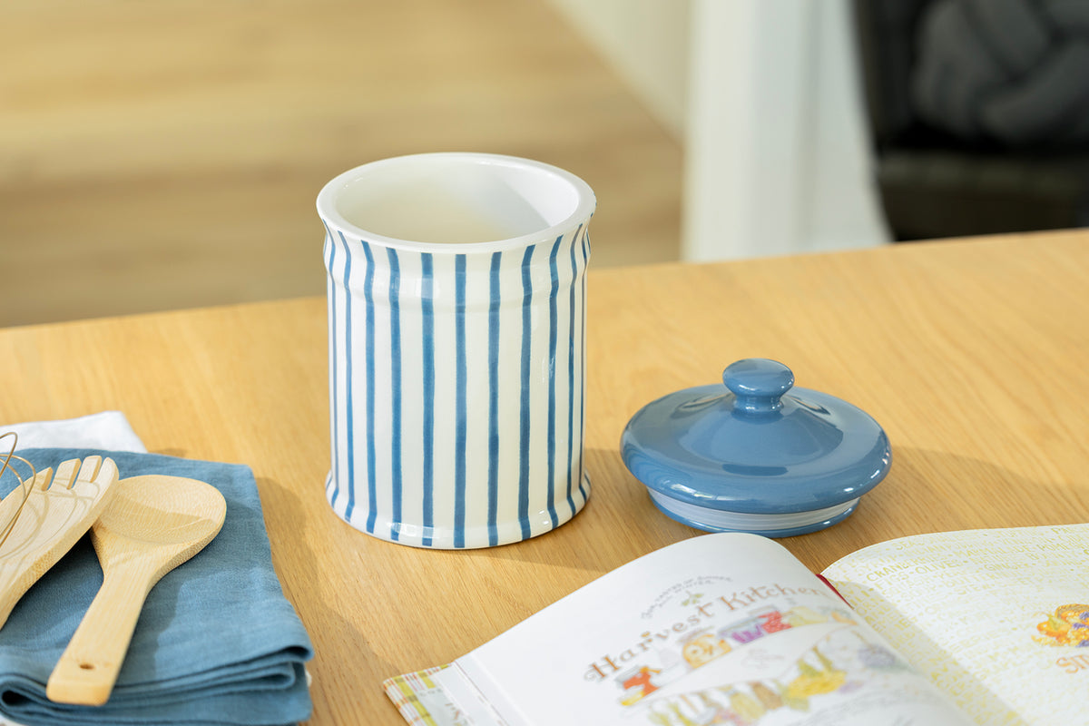 Blue & White Stripes Canister with Lid – 2.5qt