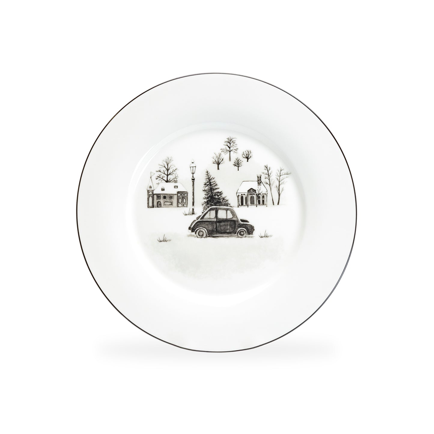 Winter Wonderland Christmas Tree Car Bone China Dessert Plate