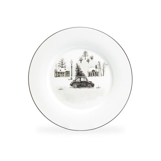Winter Wonderland Christmas Tree Car Bone China Dessert Plate