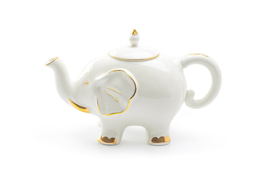White Gold Elephant Fine Porcelain Teapot
