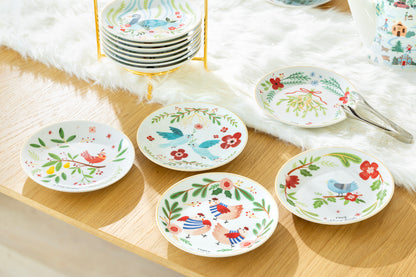 12 Days of Christmas Fine Porcelain Appetizer Plate Set - Metal Rack Version