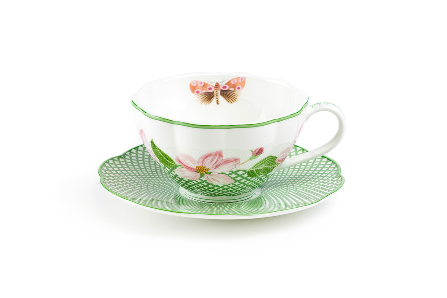 Apple Blossom Lattice Bone China Tea Cup and Saucer with Gift Box