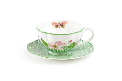 Apple Blossom Lattice Bone China Tea Cup and Saucer with Gift Box