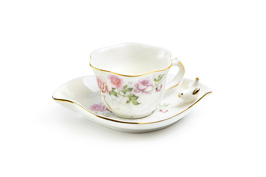 Songbird Rose Fine Porcelain Tea Cup and Saucer