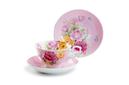 Rose Bouquet Pink Bone China Tea Cup and Saucer